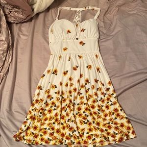 White sunflower dress with soft stretchy material